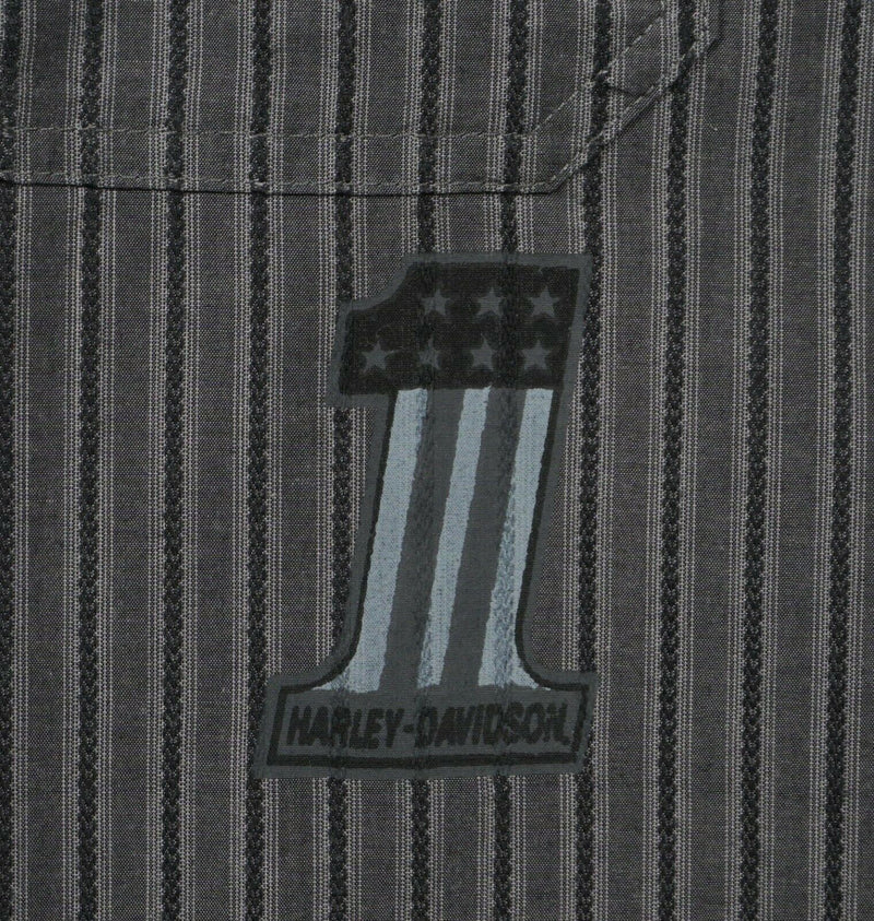 Harley-Davidson Men's Large Gray Striped "1" Logo Garage Mechanic Biker Shirt