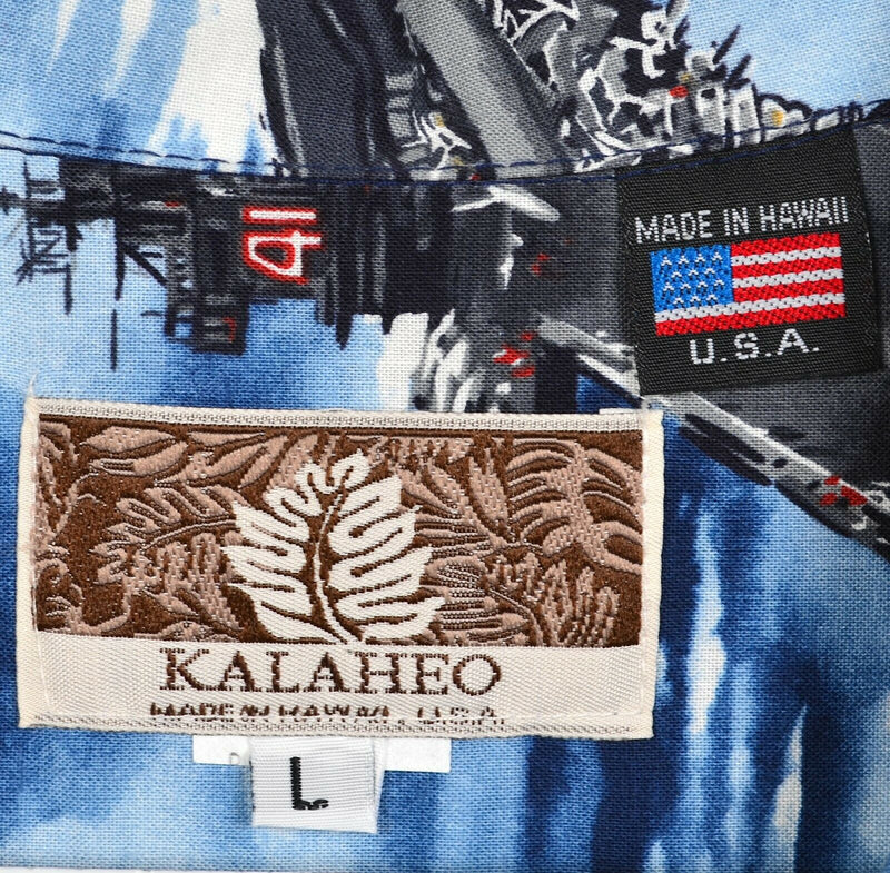 Kalaheo Men's Large Battleships Aircraft Carriers Navy Floral Hawaiian Shirt