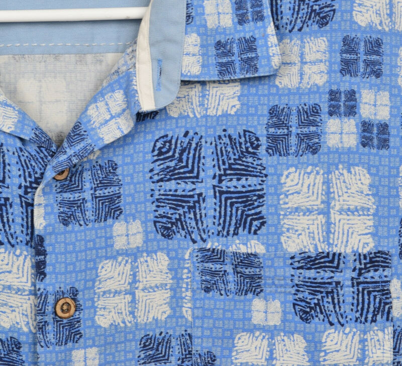 Nat Nast Men's Sz 2XL Silk Blend Blue White Geometric Hawaiian Aloha Shirt
