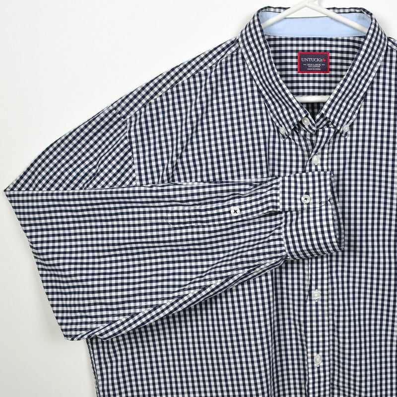 UNTUCKit Men's 3XL Navy Blue White Gingham Check Long Sleeve Button-Down Shirt