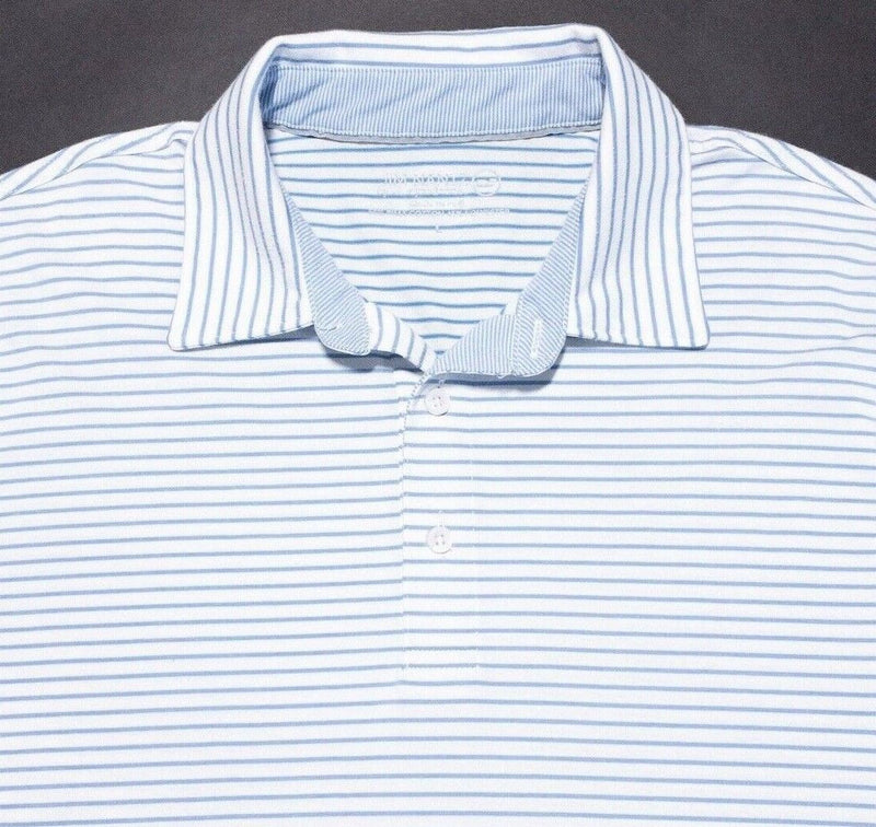 Vineyard Vines Jim Nantz Polo Large Men's Shirt White Blue Striped Wicking