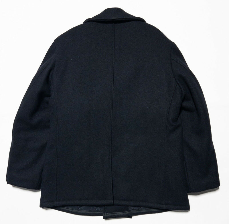 Schott Men's Large US 740N Pea Jacket Black Wool Lined Double-Breasted Coat
