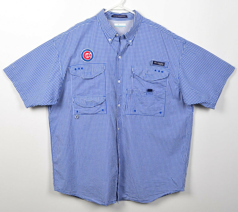 Chicago Cubs Men's Large Columbia PFG Fishing Vented Blue Check Button Shirt