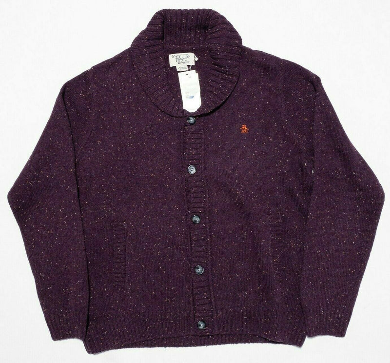Penguin Men's XL Purple Speckled Wool Blend Shawl Collar Cardigan Sweater