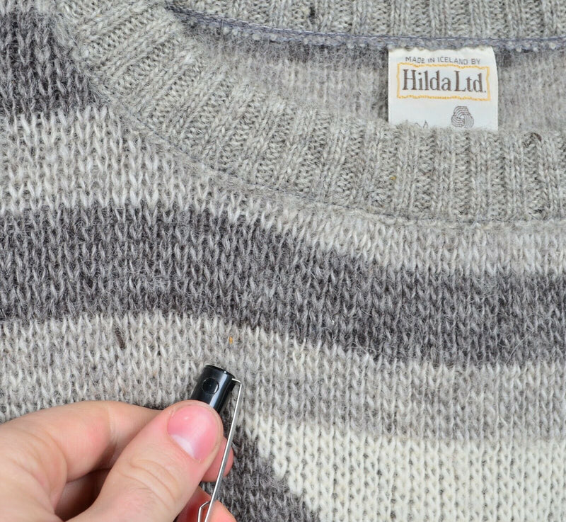 Vtg Hilda Ltd. Men's Sz XL 100% Wool Nordic Iceland Geometric HOLE STAIN Sweater