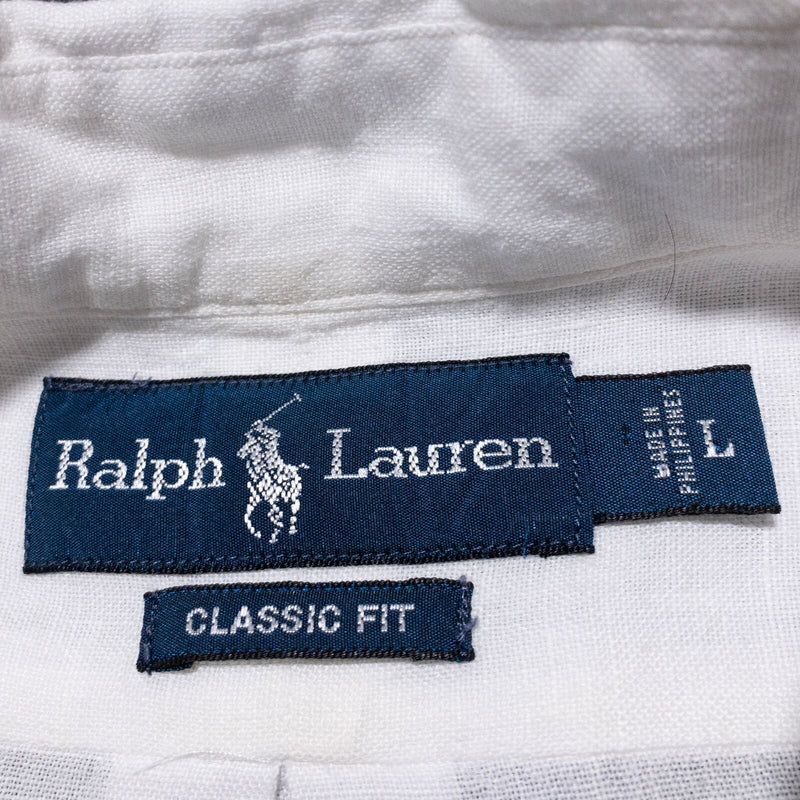 Polo Ralph Lauren Linen Shirt Men Large Solid White Button-Down Long Sleeve Logo