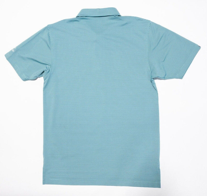 Dunning Golf Polo Large Men's Turquoise Blue Striped Wicking Stretch Performance
