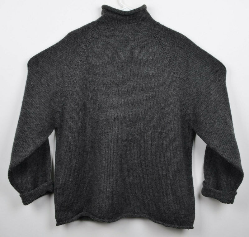 Vtg J.Crew Men's Sz XL 100% Wool Gray Mock Roll Neck Fisherman Chunky Sweater