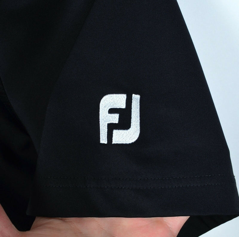 FootJoy Men's XL Solid Black Red Stripe Accent FJ Golf Wicking Polo Shirt