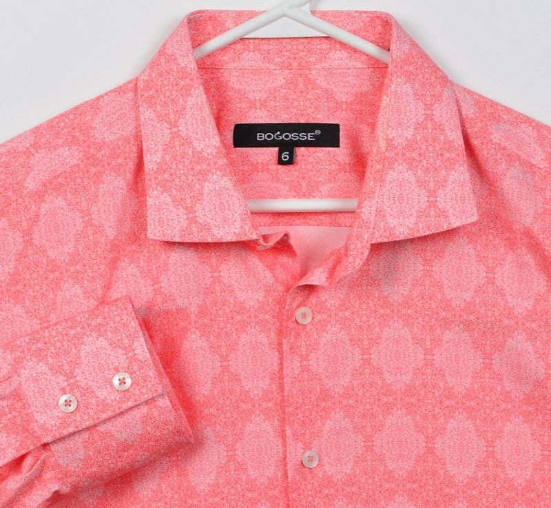 Bogosse Men's 6/2XL Pink Geometric Long Sleeve Button-Front Shirt