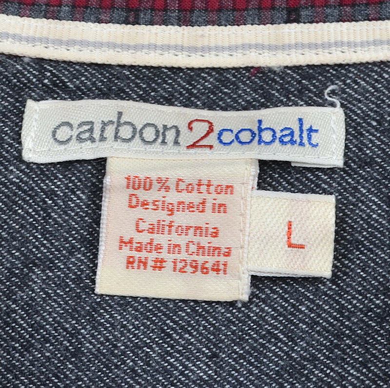 Carbon 2 Cobalt Men's Sz Large Geometric Check Burgundy Red Button-Front Shirt