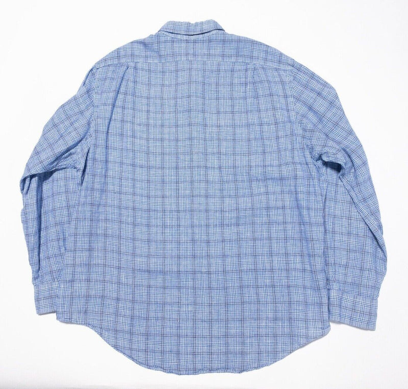 Polo Ralph Lauren Linen Shirt XXL Men's Long Sleeve Blue Plaid Ocean Wash 2XL