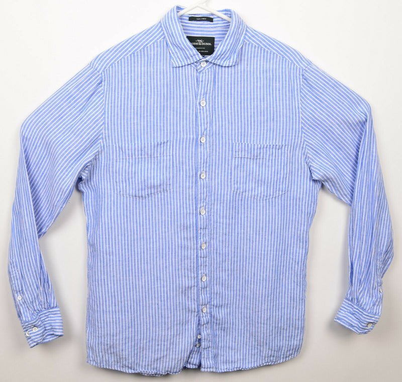 Rodd & Gunn Men's Medium Sports Fit 100% Linen Blue Striped Button-Front Shirt