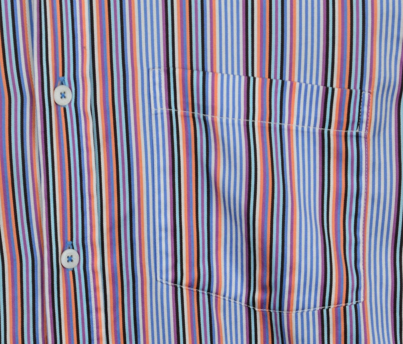 Bugatchi Uomo Men's Sz Medium Flip Cuff Multicolor Striped Casual Dress Shirt