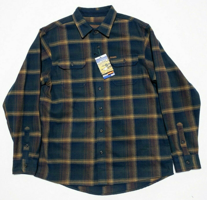 Orvis Heavyweight Flannel Shirt Navy Blue Brown Plaid Men's Large