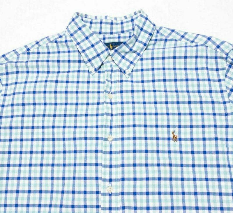 Polo Ralph Lauren Men's 2XL Long Sleeve Shirt Green Blue Check Button-Down