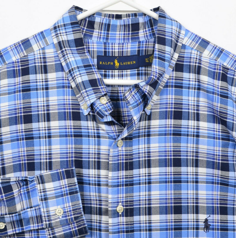 Polo Ralph Lauren Men's XLT (XL Tall) Blue Navy Blue Plaid Button-Down Shirt