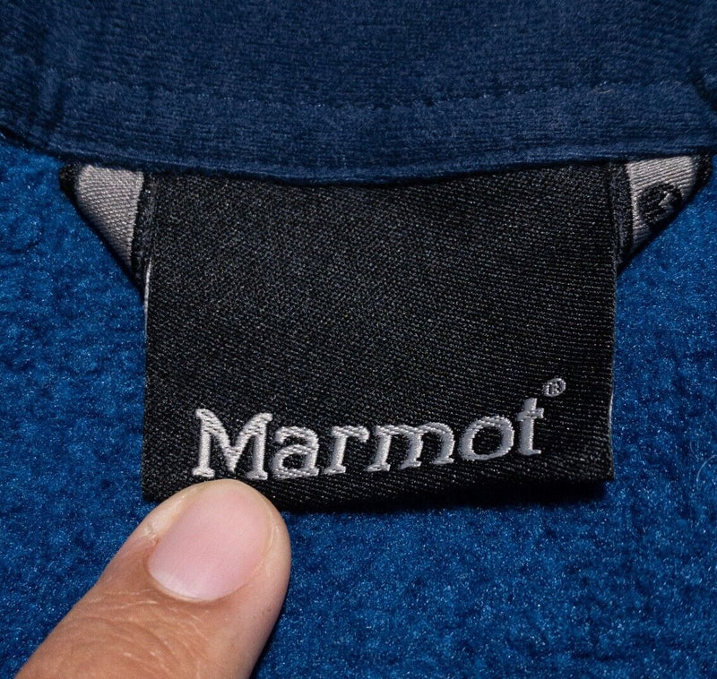 Marmot Fleece Jacket Men's Medium Full Zip Outdoor Hiking Casual Solid Blue Logo