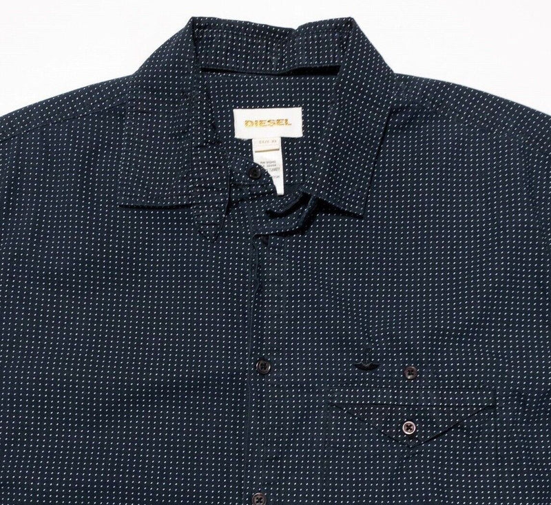 Diesel Shirt Men's XL Polka Dot Black Short Sleeve Modern Designer Loop Collar