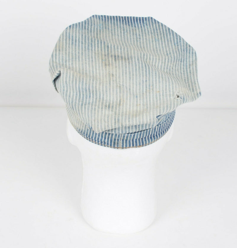 Vtg 40s Lee Sanforized Hickory Stripe Union Made Distressed Railroad Hat