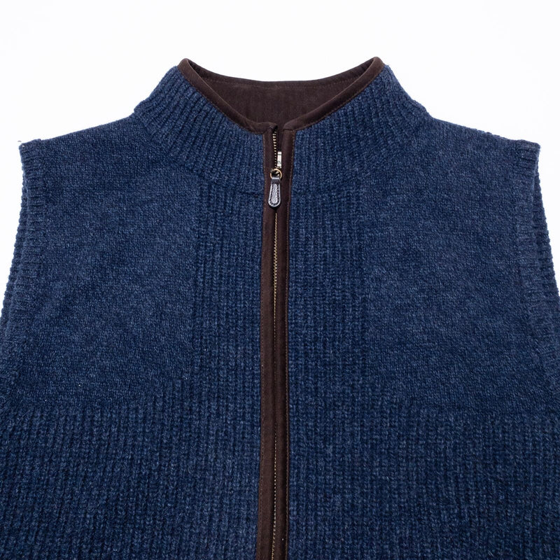 L.L. Bean Waterfowl Sweater Vest Mens Medium Navy Blue Full Zip Knit Merino Wool