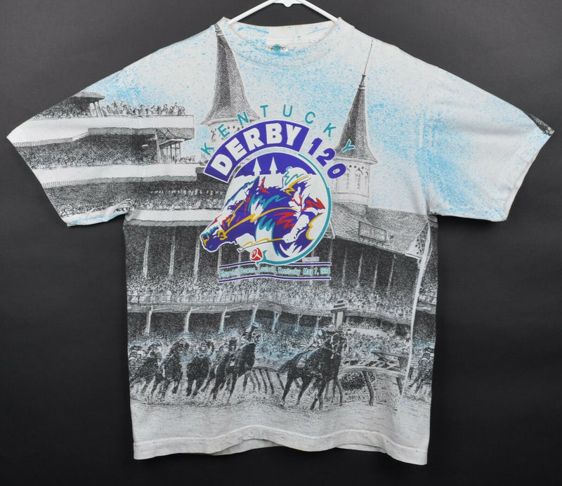 Vtg 1994 Kentucky Derby Men's Sz XL All-Over Print Derby 120 Graphic T-Shirt