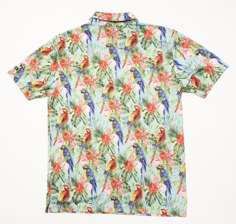 Bad Birdie Polo Medium Men's Golf Shirt Floral Birds Pattern Wicking Stretch