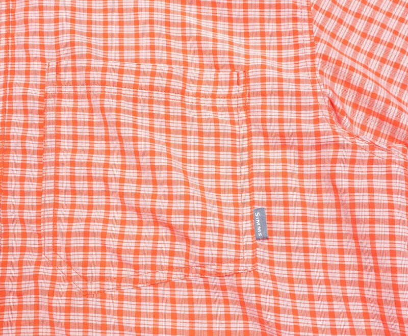 Simms Fishing Shirt Large Men's Nylon Wicking Orange Short Sleeve Button-Front