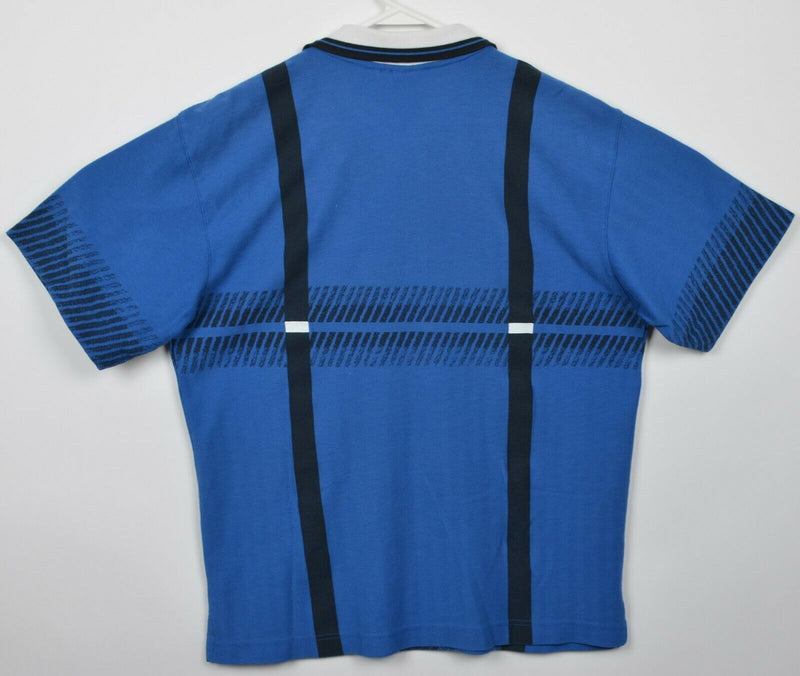 Vintage 80s Lotto Men Medium Blue Geometric Logo Boris Becker Tennis Polo Shirt