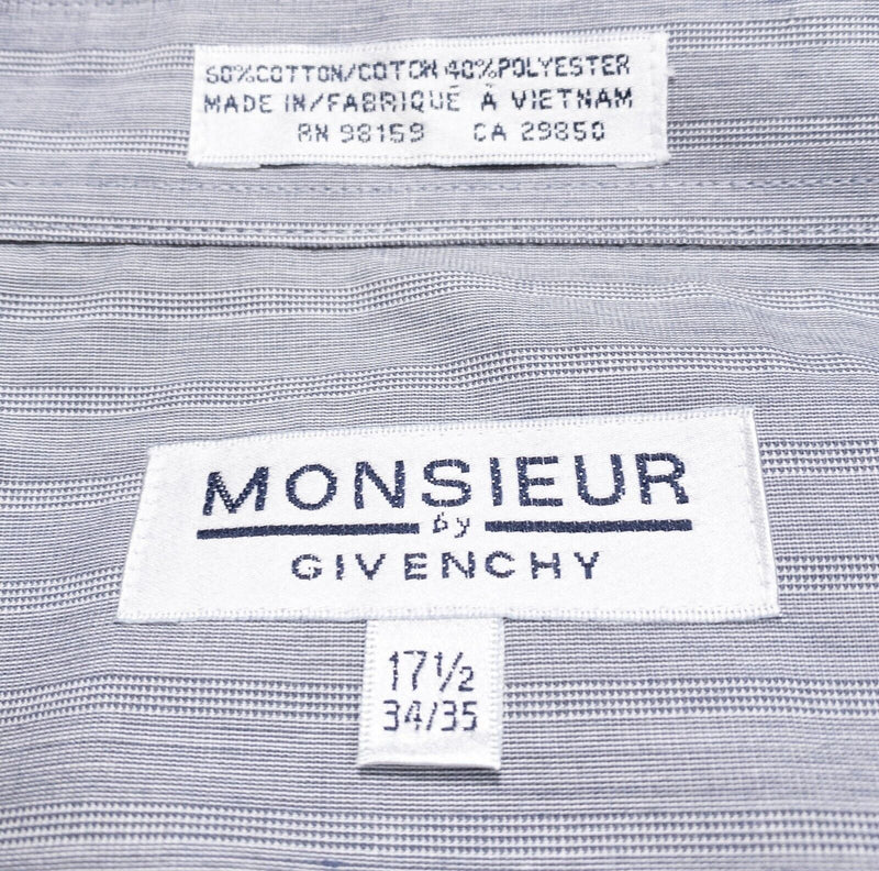 Monsieur de Givenchy Vintage Shirt 17.5-34/35 Men's French Cuff Gray Dress Shirt