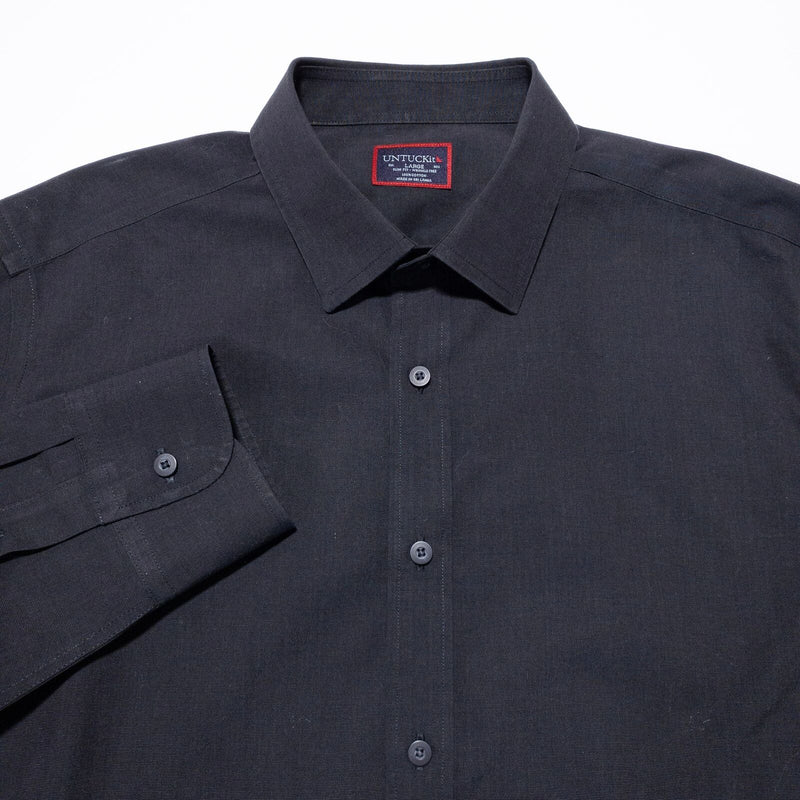UNTUCKit Solid Black Shirt Men's Large Slim Fit Wrinkle Free Stone Long Sleeve