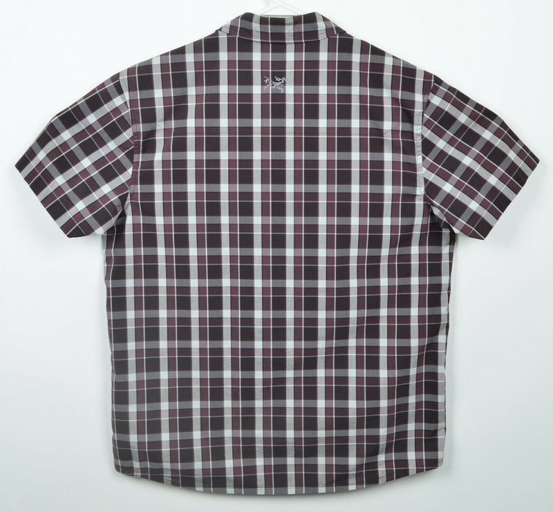 Arc'teryx Men's Large Burgundy Plaid Cotton Blend Hiking Button-Front Shirt