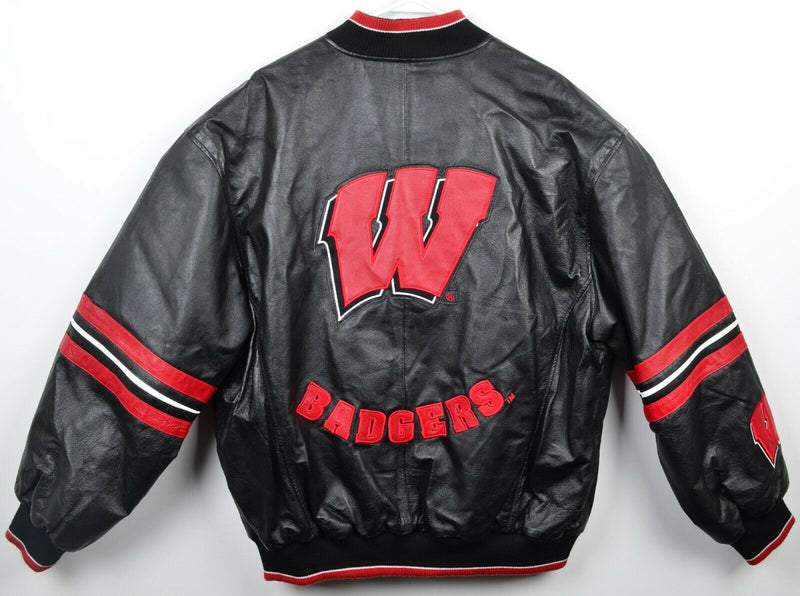 Wisconsin Badgers 100% Leather Black Red 58 Sports Bomber Jacket Men's XL