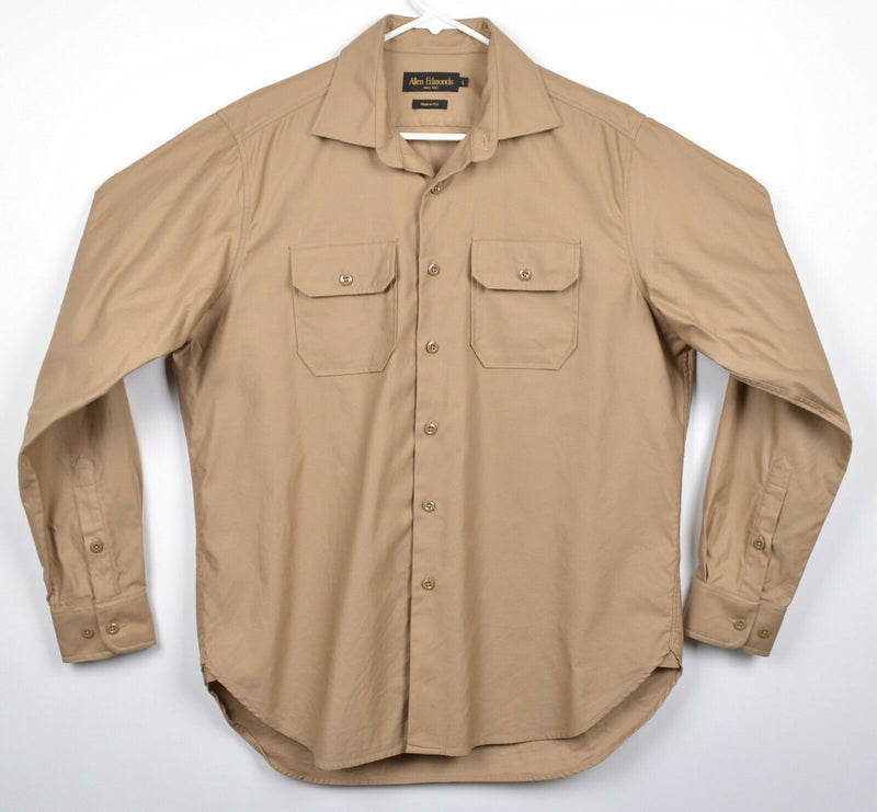Allen Edmonds Men's Sz Large Tan Made in USA Long Sleeve Button-Front Shirt