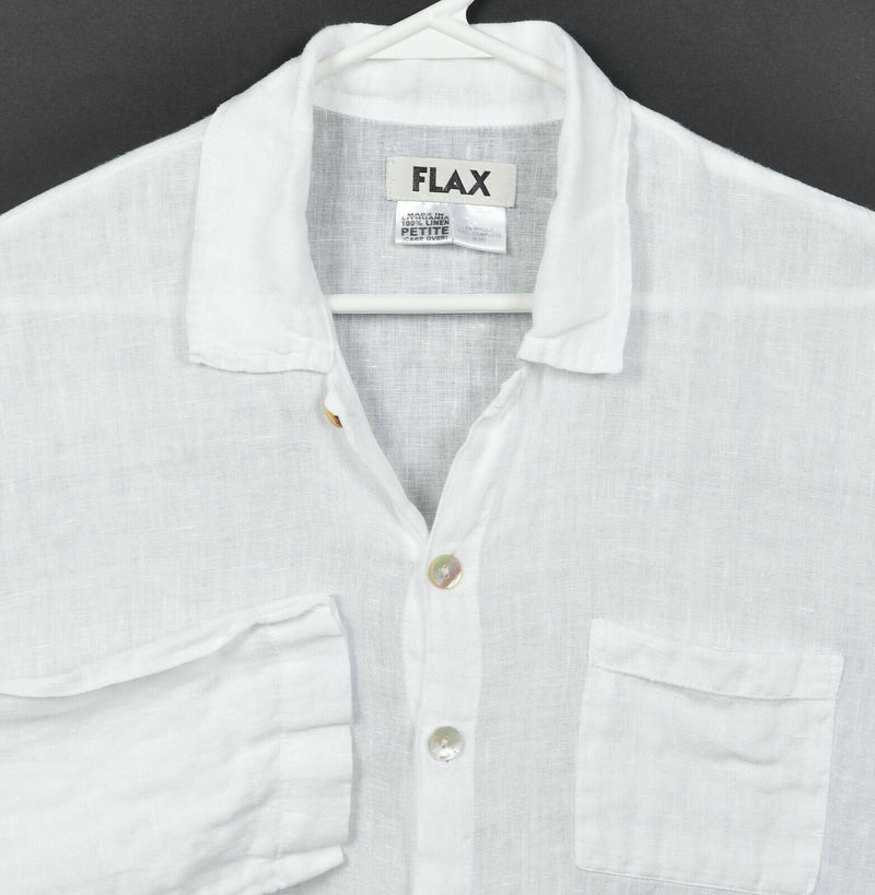 FLAX Jeanne Engelhart Men's Petite/Small 100% Linen Solid White Resortwear Shirt