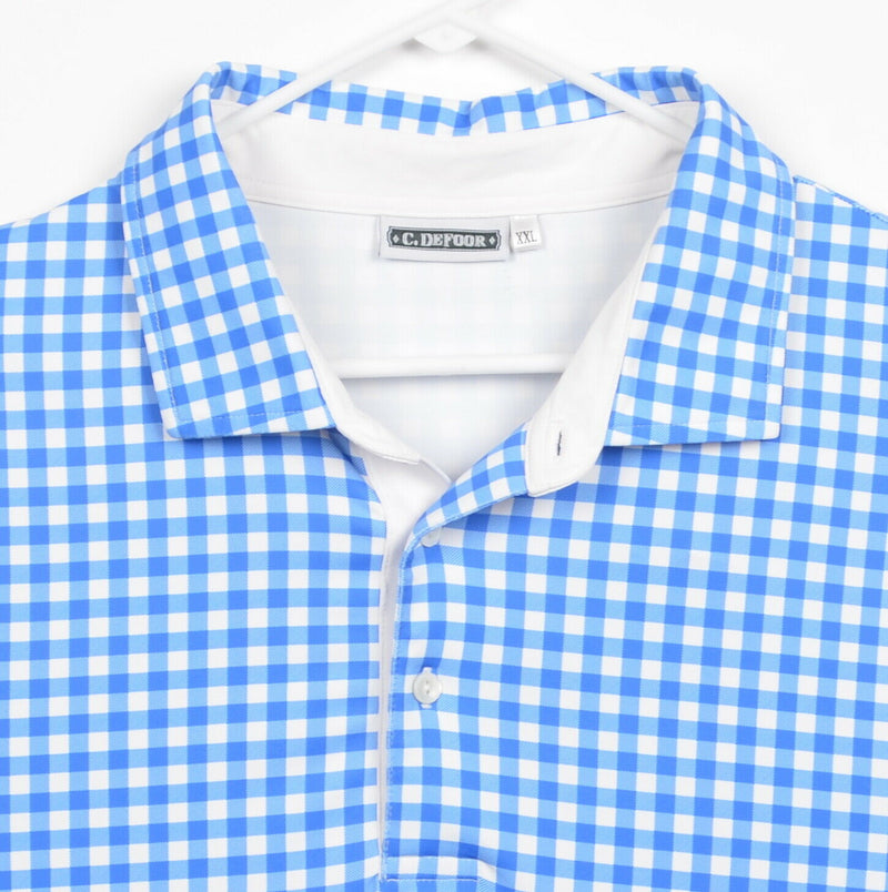 C. Defoor Men's Sz 2XL Blue White Gingham Check Plaid Golf Polo Shirt