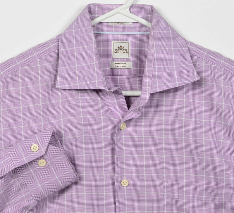Peter Millar Men's 15.5 Long (Medium) Nanoluxe EasyCare Purple Plaid Dress Shirt