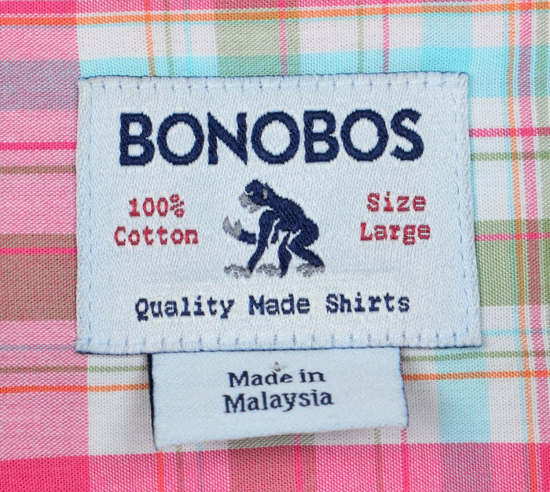 Bonobos Men's Sz Large Standard Fit Pink Green Blue Plaid Button-Down Shirt