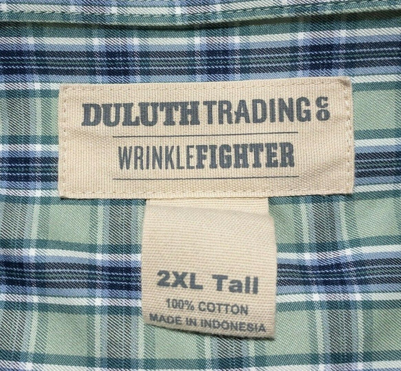 Duluth Trading Co. Men's 2XLT Tall Shirt Wrinkle Fighter Button-Down Green Plaid