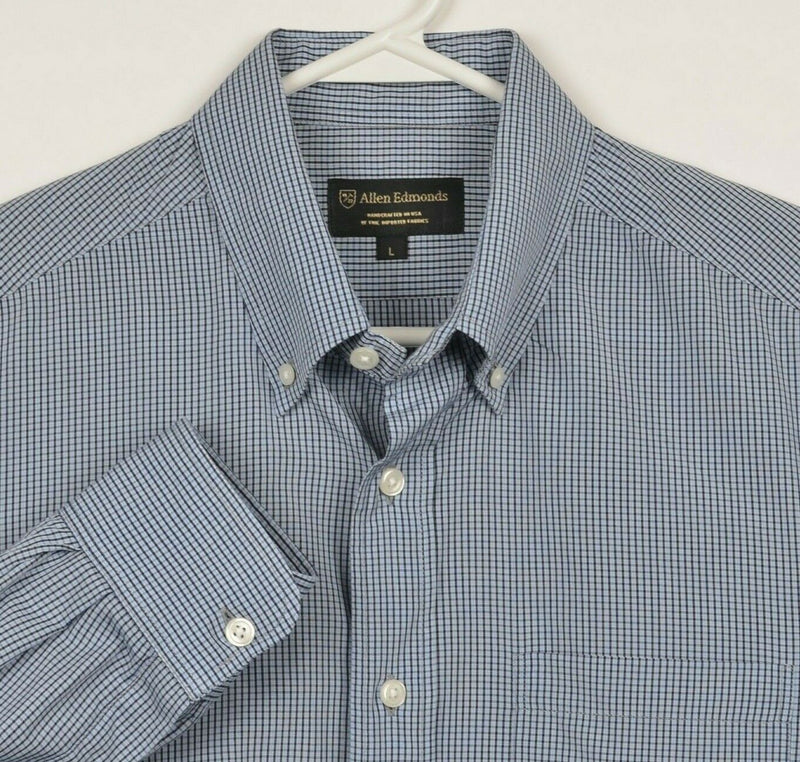 Allen Edmonds Men's Large Handcrafted USA Blue Plaid Button-Down Dress Shirt