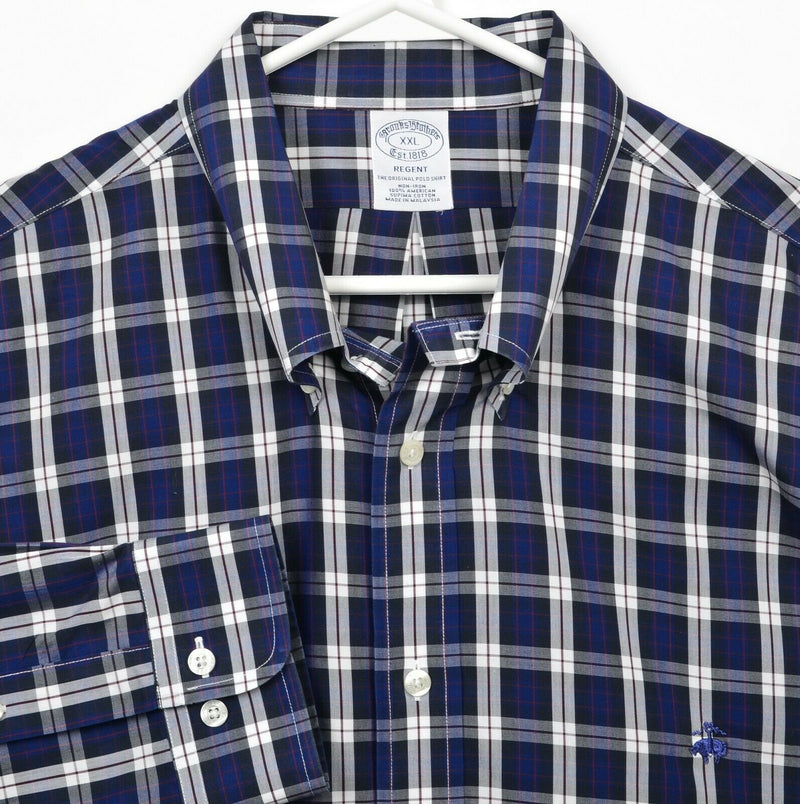 Brooks Brothers Men's 2XL Navy Blue Plaid Non-Iron Regent Logo Button-Down Shirt