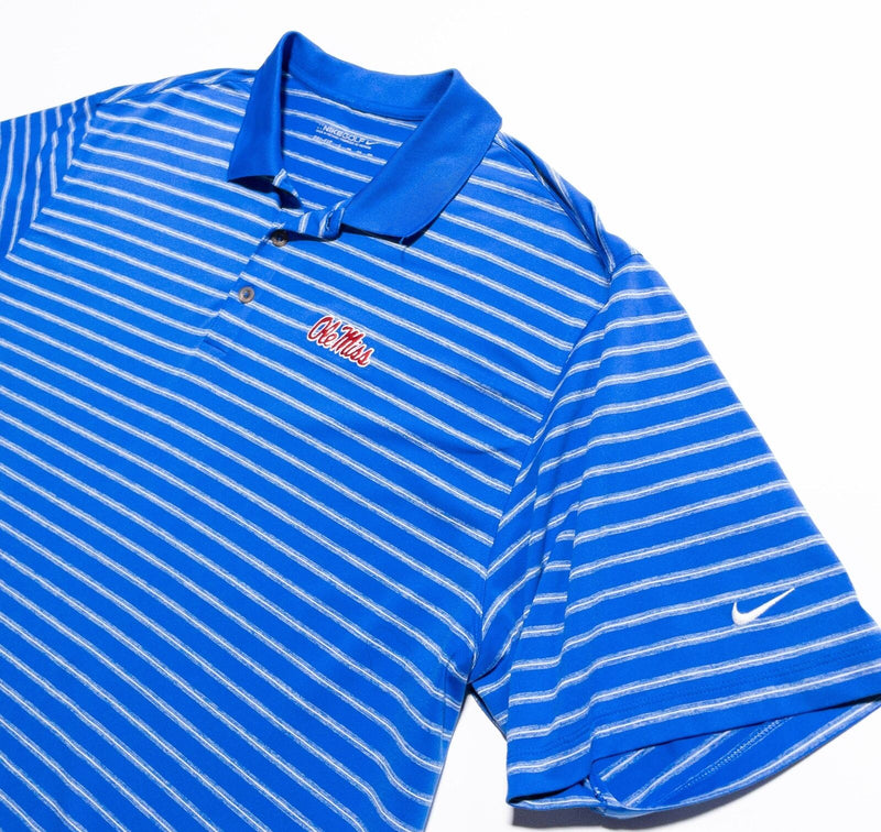 Ole Miss Rebels Nike Golf Shirt Men's 2XL Blue Striped Wicking Stretch College