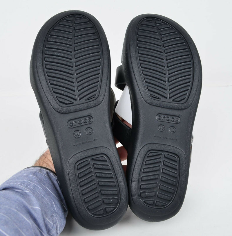 Crocs Women's US 10 Monterey Strappy Wedge Black Slip-On Sandals