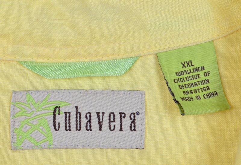 Cubavera Men's Sz 2XL 100% Linen Miami Beach Ocean Yellow Camp Lounge Shirt