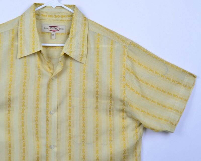 BC Ethic Men's Sz XL Yellow Striped Retro Bowling Disco Lounge Camp Shirt