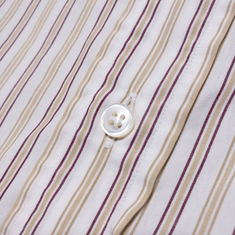 Brioni Dress Shirt Men's 16.5 Large Beige White Striped Button-Front Long Sleeve