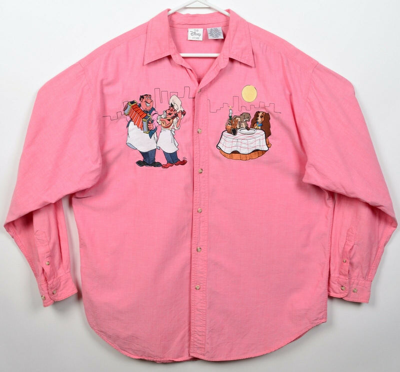 Lady and the Tramp Adult Large Disney Store Pink Pasta Embroidered Button Shirt