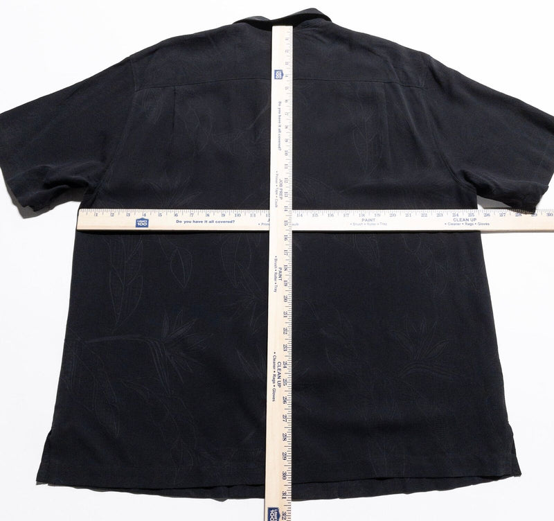Tommy Bahama Silk Hawaiian Shirt Men's XL Aloha Camp Solid Black Palm Textured