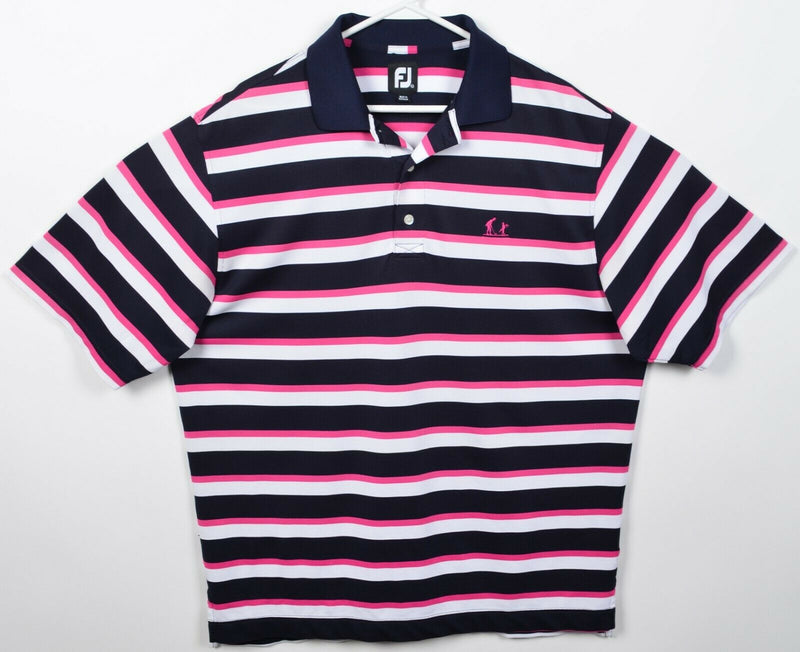 FootJoy Men's Large Navy Pink Striped FJ Golf Wicking Performance Polo Shirt