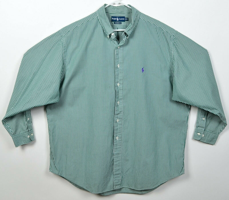 Polo Ralph Lauren Men's 18 (2XL) Classic Fit Green Striped Button-Down Shirt